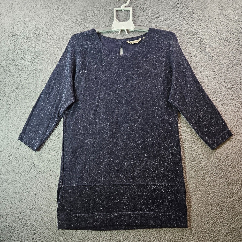 Soft Surroundings Tunic Top Women Small Cut‎ Out Shoulder Glitter Navy Blue
